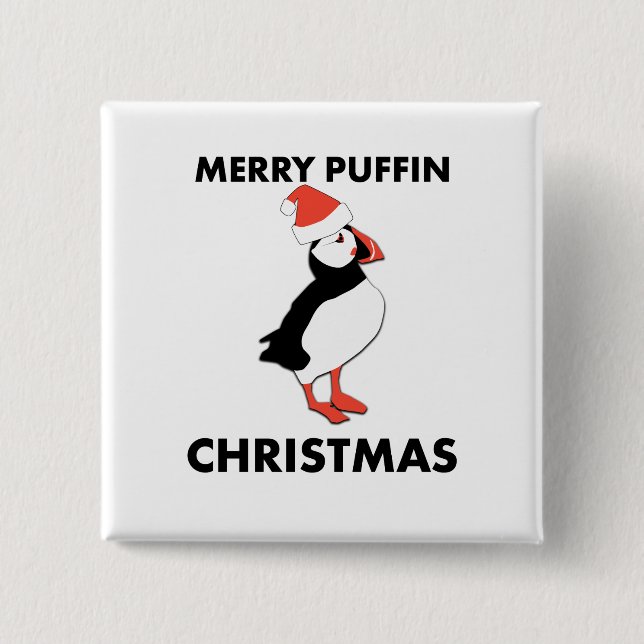 Fröhlicher Papageientaucher-Weihnachtsknopf Button (Vorderseite)
