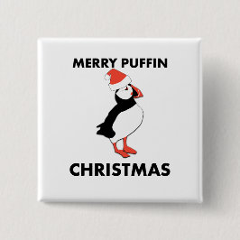 Fröhlicher Papageientaucher-Weihnachtsknopf Button
