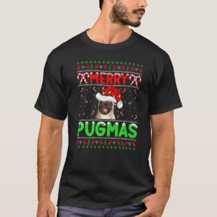 Fröhlicher Pugmas Santa Pug Hund Xmas Beleuchtung T-Shirt