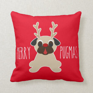 Fröhlicher Pugmas Weihnachtskissen-Ren-Mops Kissen