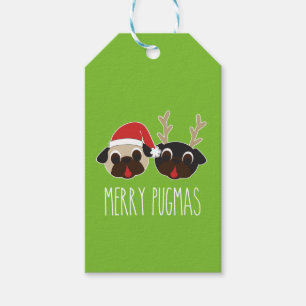 Fröhlicher Pugmas Weihnachtssankt-Mops-Ren-Mops Geschenkanhänger