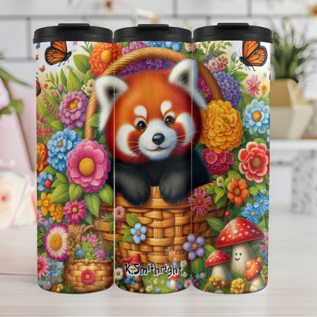 Fröhlicher Red Panda in Basket Thermosbecher (Von Creator hochgeladen)