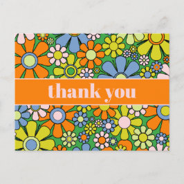Fröhlicher Retro 60er Floral Vielen Dank Postkarte