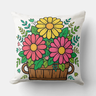 Fröhlicher Retro-Blumen-Holzpflanzkübel  Kissen