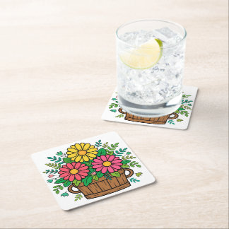 Fröhlicher Retro-Blumen-Holzpflanzkübel  Rechteckiger Pappuntersetzer