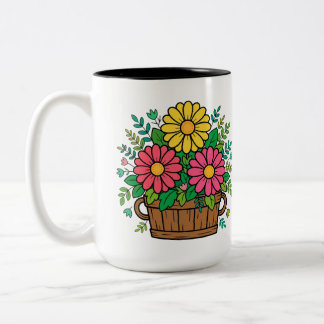 Fröhlicher Retro-Blumen-Holzpflanzkübel  Zweifarbige Tasse