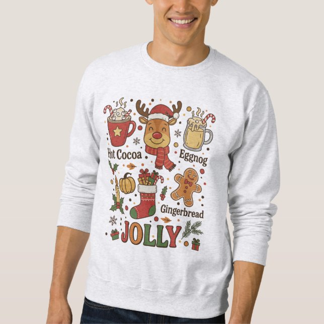 Fröhlicher Retro-Weihnachts-Cartoon Sweatshirt (Vorderseite)
