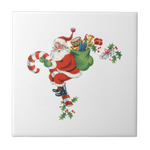 Fröhlicher Retro-Weihnachtsmann reitet auf einer Z Fliese