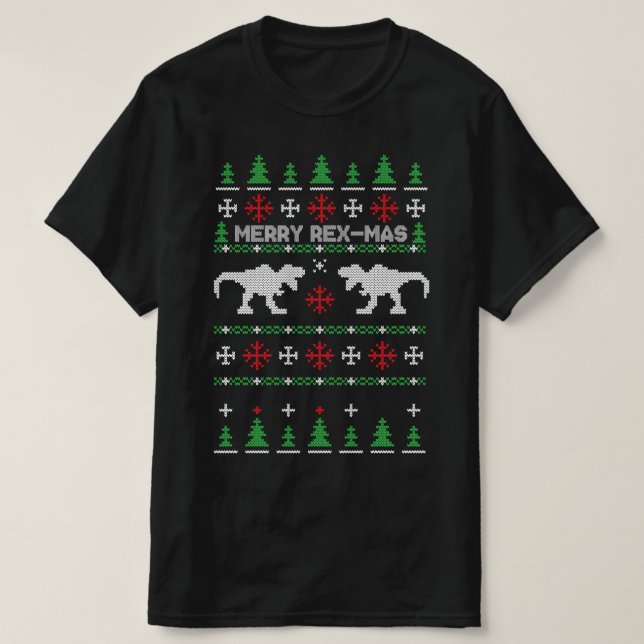 fröhlicher Rexmas Dinosaurier t-rex Ugly Weihnacht T-Shirt (Design vorne)