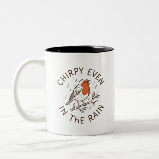 Fröhlicher Robin auch im Regen Zweifarbige Tasse