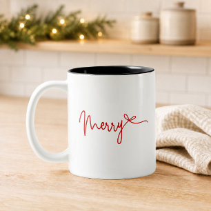 Fröhlicher roter Schrift-Bogen-Weihnachten Zweifarbige Tasse