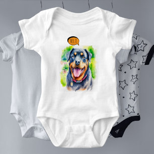 Fröhlicher Rottweiler Hund in Aquarell Baby Strampler