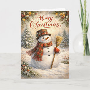 Fröhlicher rustikaler Schneemann Frohe Weihnachten