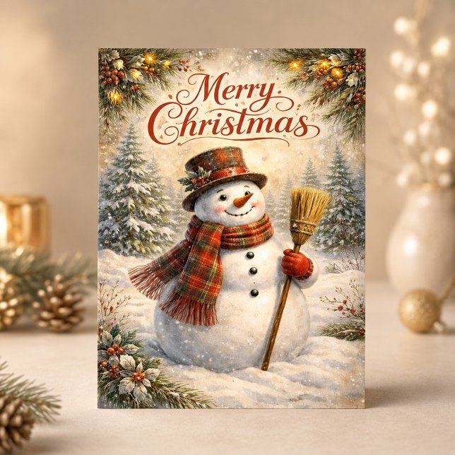 Fröhlicher rustikaler Schneemann Frohe Weihnachten (Von Creator hochgeladen)