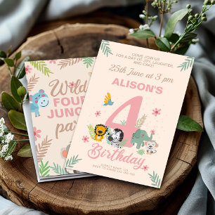 Fröhlicher Safari Pastel zum vierten Geburtstag Einladung