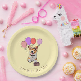 Fröhlicher Sanfter Buttergelber Süßer Corgi Geburt Pappteller