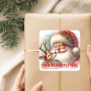 Fröhlicher Santa Rudolph Personalisierter Festtag  Quadratischer Aufkleber