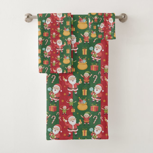 Fröhlicher Santa und Elfen Badhandtuch Set (Insitu)