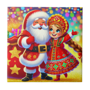 🎄 Fröhlicher Santa Weihnachtsglanz ❄️ Festliche F Fliese