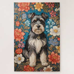 Fröhlicher Schnauzer William Morris Inspirierte Bl Puzzle