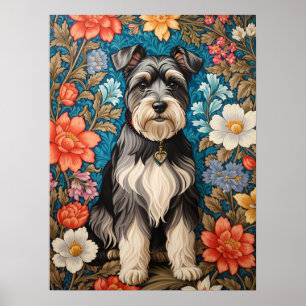 Fröhlicher Schnauzer William Morris Inspirierter B Poster