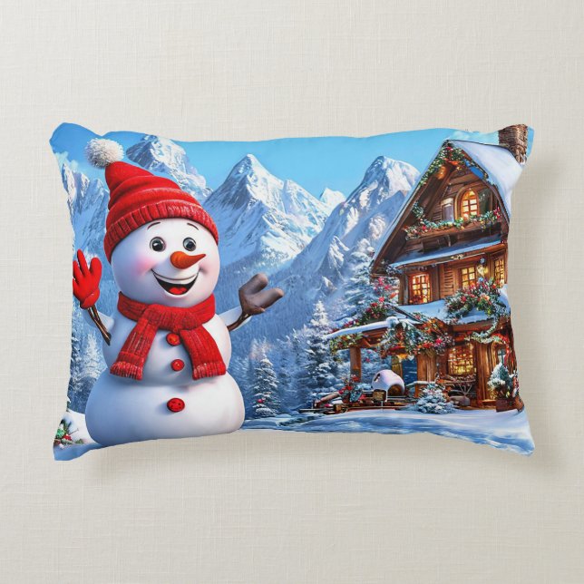fröhlicher Schneemann Dekokissen (Vorderseite)