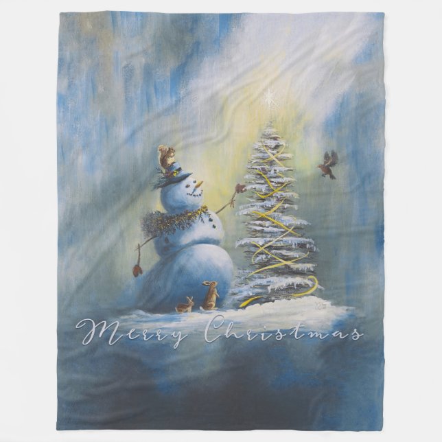 Fröhlicher Schneemann Fleecedecke (Vorderseite)