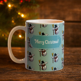 Fröhlicher Schneemann Frohe Weihnachten! Pixel-Art Kaffeetasse