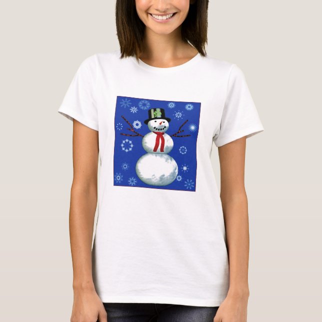 fröhlicher Schneemann im Oberhut T-Shirt (Vorderseite)