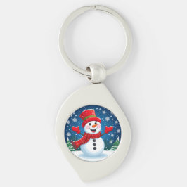 Fröhlicher Schneemann in Red Scarf und Hat Schlüsselanhänger