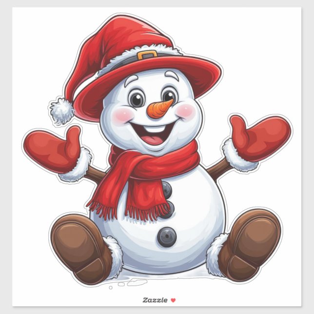 fröhlicher Schneemann in Rot mit Hut gekleidet Aufkleber (Blatt)