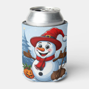 Fröhlicher Schneemann mit einem Weihnachtsmannhut Dosenkühler