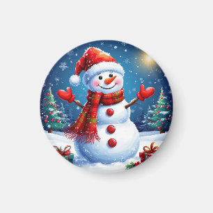 Fröhlicher Schneemann mit einem Weihnachtsmannhut Magnet