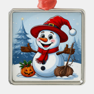 Fröhlicher Schneemann mit einem Weihnachtsmannhut Ornament Aus Metall
