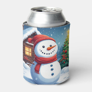 Fröhlicher Schneemann mit Weihnachtsbaum Dosenkühler