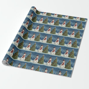 Fröhlicher Schneemann mit Zylinder und Weihnachtsb Geschenkpapier