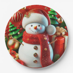 Fröhlicher Schneemann Pappteller