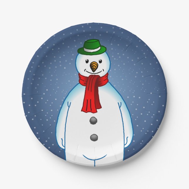 Fröhlicher Schneemann Pappteller (Vorderseite)