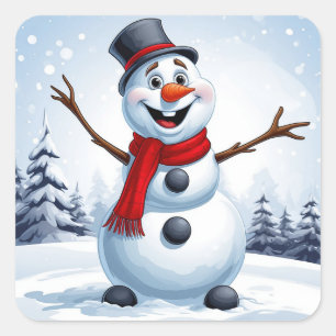 Fröhlicher Schneemann Quadratischer Aufkleber