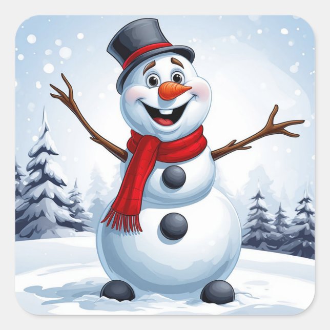 fröhlicher Schneemann Quadratischer Aufkleber (Vorderseite)