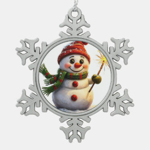 fröhlicher Schneemann Schneeflocken Zinn-Ornament