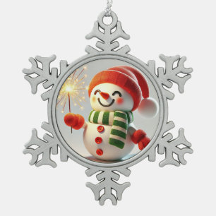 Fröhlicher Schneemann Schneeflocken Zinn-Ornament