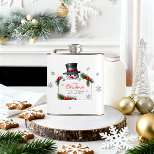 Fröhlicher Schneemann Weihnachten Neujahr Grüße Flachmann