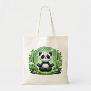 Fröhlicher Schwarz-Weiß-Panda mit Bambus Tragetasche