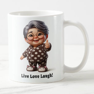 Fröhlicher Senior Citizen in gemütlicher Atmosphär Kaffeetasse
