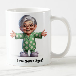 Fröhlicher Senior Citizen in gemütlicher Atmosphär Kaffeetasse