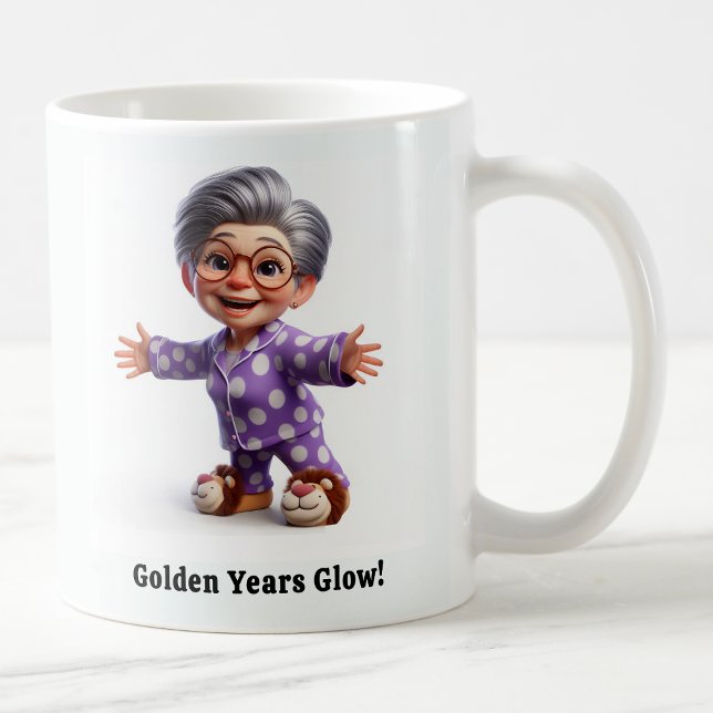 Fröhlicher Senior Citizen in gemütlicher Atmosphär Kaffeetasse (Von Creator hochgeladen)