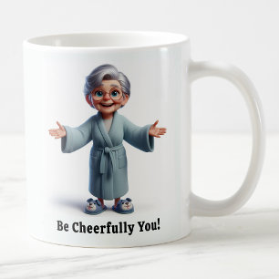 Fröhlicher Senior Citizen in gemütlicher Atmosphär Kaffeetasse