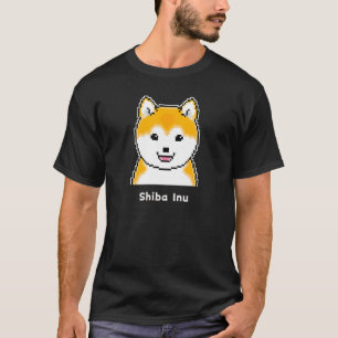 Fröhlicher Shiba Inu mit rundem Gesicht im Pixel-A T-Shirt