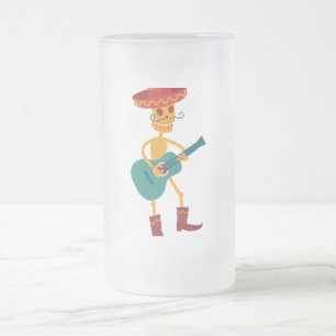 Fröhlicher Skelett-Gitarrespieler Mattglas Bierglas